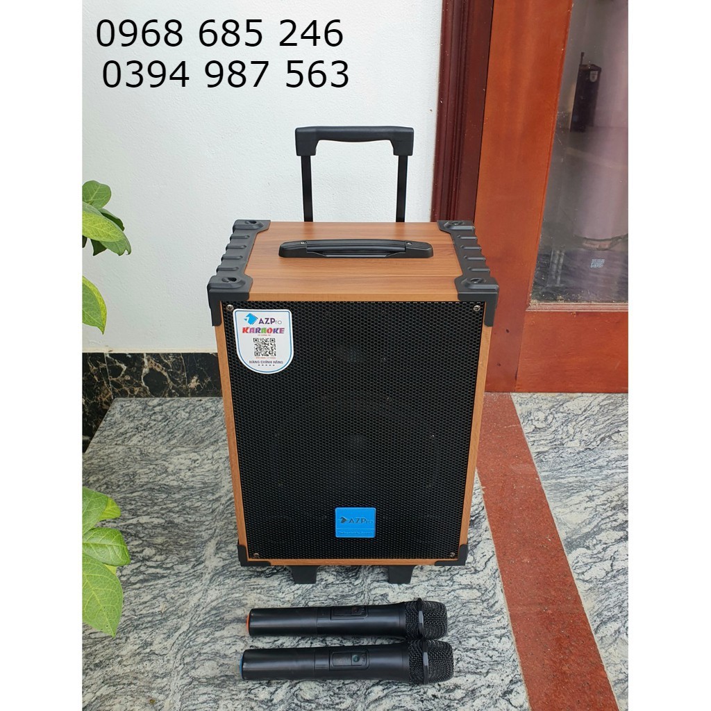 Loa kéo karaoke mini AZPro AZ 8 bluetooth 2 mic Loa kẹo kéo di động thùng gỗ giá tốt