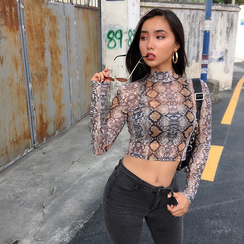 Áo croptop TODOBLACK tay dài họa tiết da rắn thời trang quyến rũ cá tính cho nữ