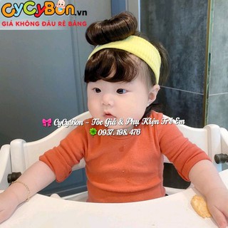 Băng Đô Turban Tóc Giả Cho Bé Màu Vàng - Kèm Mái Và Búi Tóc Chỏm - Siêu Xinh !