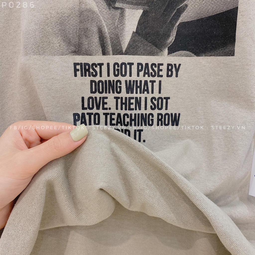 [P0286] Áo thun cotton mặt lông dày in hình cô gái đội mũ chữ FIRST I GOT form rộng ngắn (Có sẵn/Ảnh thật)