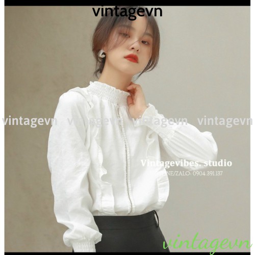 {vintagevn} Áo sơ mi kiểu viền bèo hot 2020 A,011