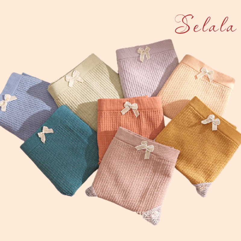Quần Lót Nữ Selala Cotton Viền Ren Phối Nơ Thoáng Mát, Co Giãn Không Hằn QC33