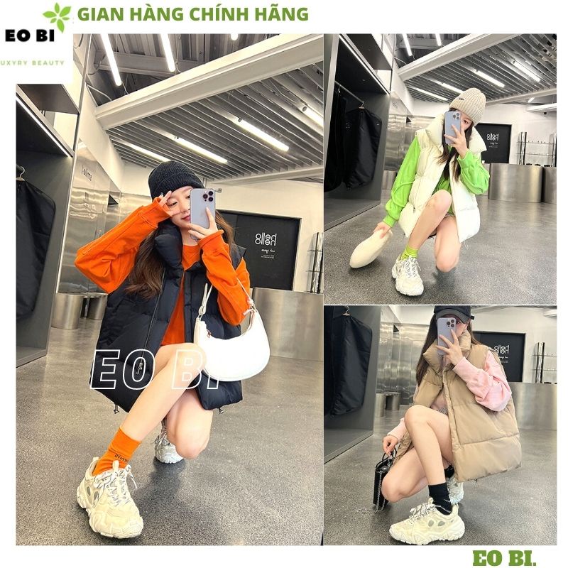 Áo gile phao nữ cổ cao lông vũ siêu nhẹ hàng QC cao cấp, Áo phao nam - nữ có túi lớp lót bên trong trần phao - EOBI