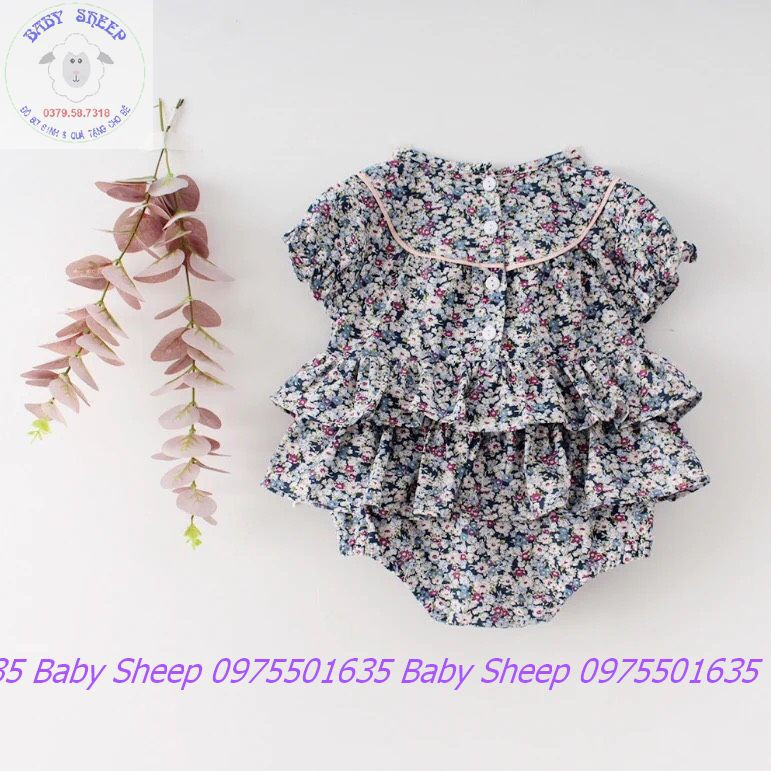 Body váy hoa xanh nhí công chúa cho bé gái 0-2 tuổi tặng kèm băng đô