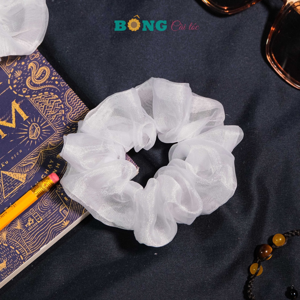 Dây buộc tóc scrunchies vải voan trắng đường kính 11cm SR60 - scrunchies voan BÔNG Cài Tóc
