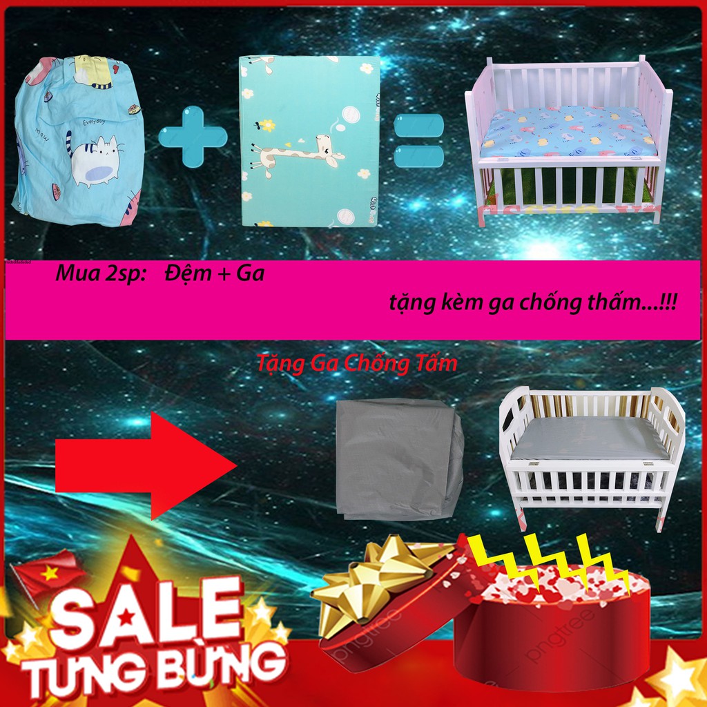 Đệm, Nệm cũi Cho Bé, Chất Liệu Bông Ép 100% Tự nhiên, Mua thêm 1SP Ga Cotton tặng kèm Ga Chống Thấm, Bảo Hành 6 Tháng