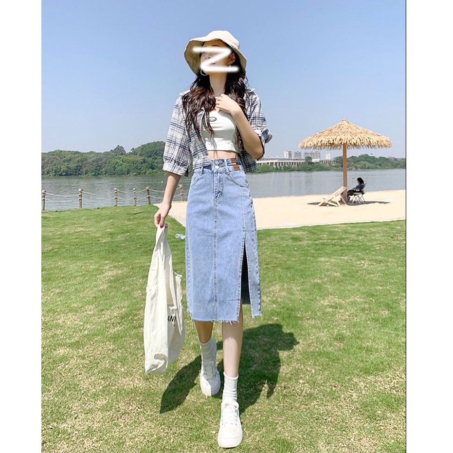 Chân Váy Jeans Xẻ Tà Dài + Ngắn Phong Cách Ulzzang C2