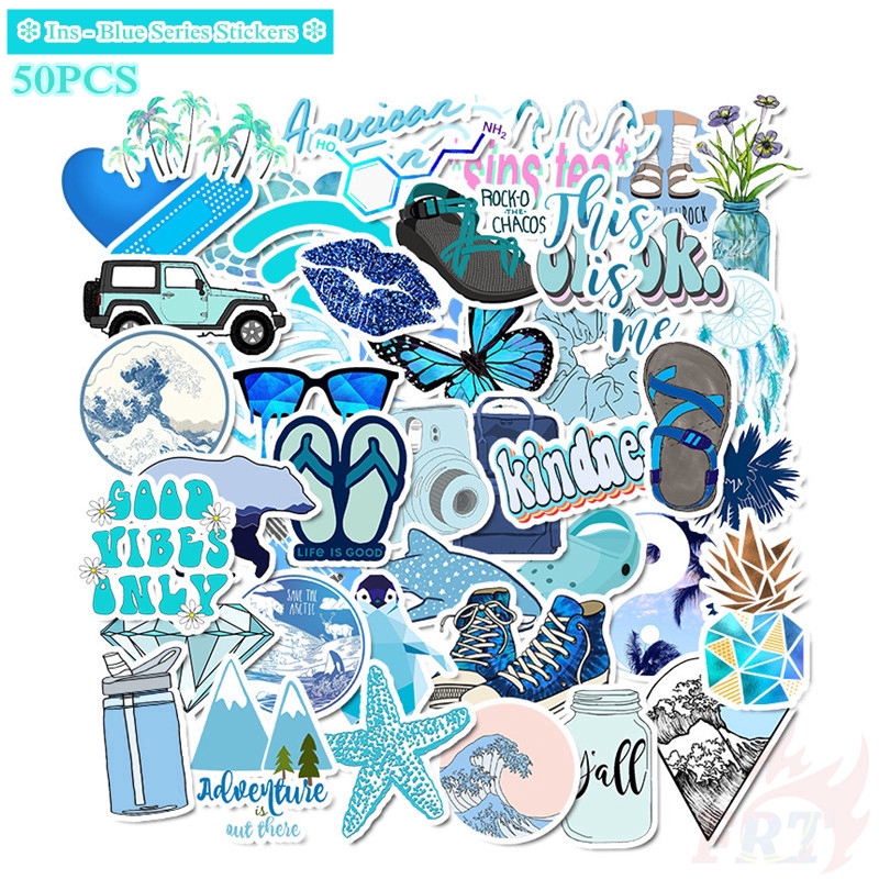 ❉ Ins - Fashion Blue Series Giấy và decal dán tường ❉ 50Pcs/Set Mixed Luggage Laptop Skateboard Doodle Stickers
