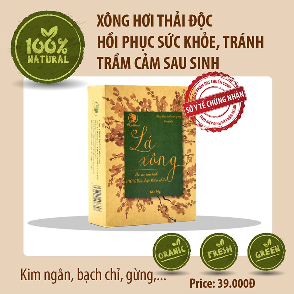 Combo 10 Gói Lá Xông Tắm Toàn Thân Thảo Dược 10 Lần Dùng Cho Mẹ Sau Sinh Wonmom Gói 50Gr