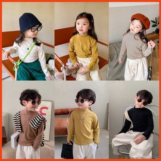 Áo len cho bé trai/ gái cổ lọ 3p trơn giữ nhiệt - Quần áo thu đông trẻ em Ambb Kids 1-8 tuổi (có clip, ảnh thật)