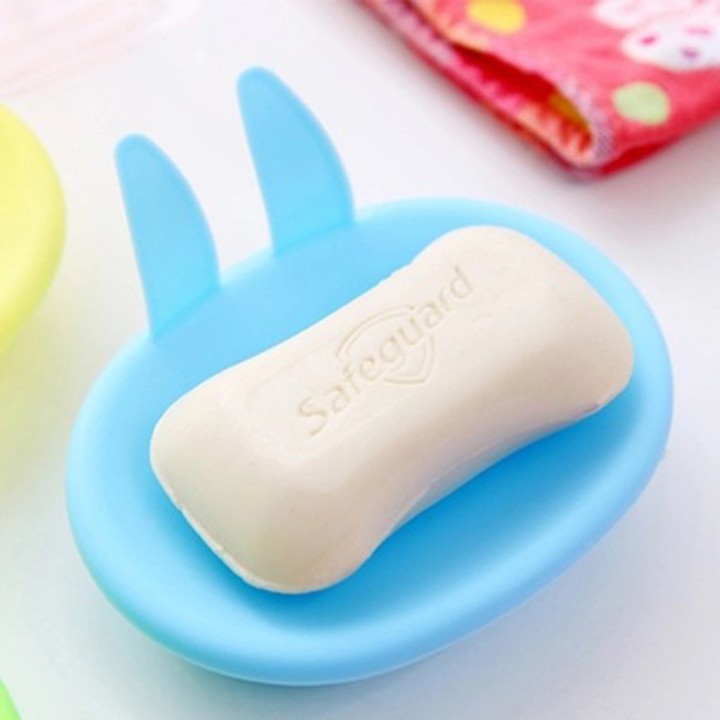 Giá hộp để xà bông hình tai thỏ hoạt hình mặt cười dễ thương nhựa cứng an toàn sức khỏe