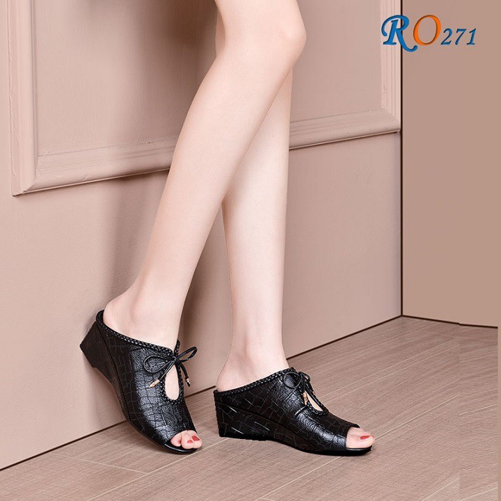 Giày sandal nữ cao gót đế xuồng 7p hàng hiệu rosata hai màu đen nâu ro271