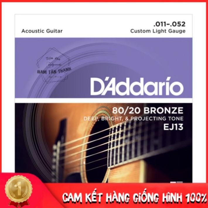 Dây Đàn D'Addario [ TẶNG PICK FENDER ] Guitar Acoustic EJ13, Custom Light, 11-52, 80/20 Bronze cao cấp