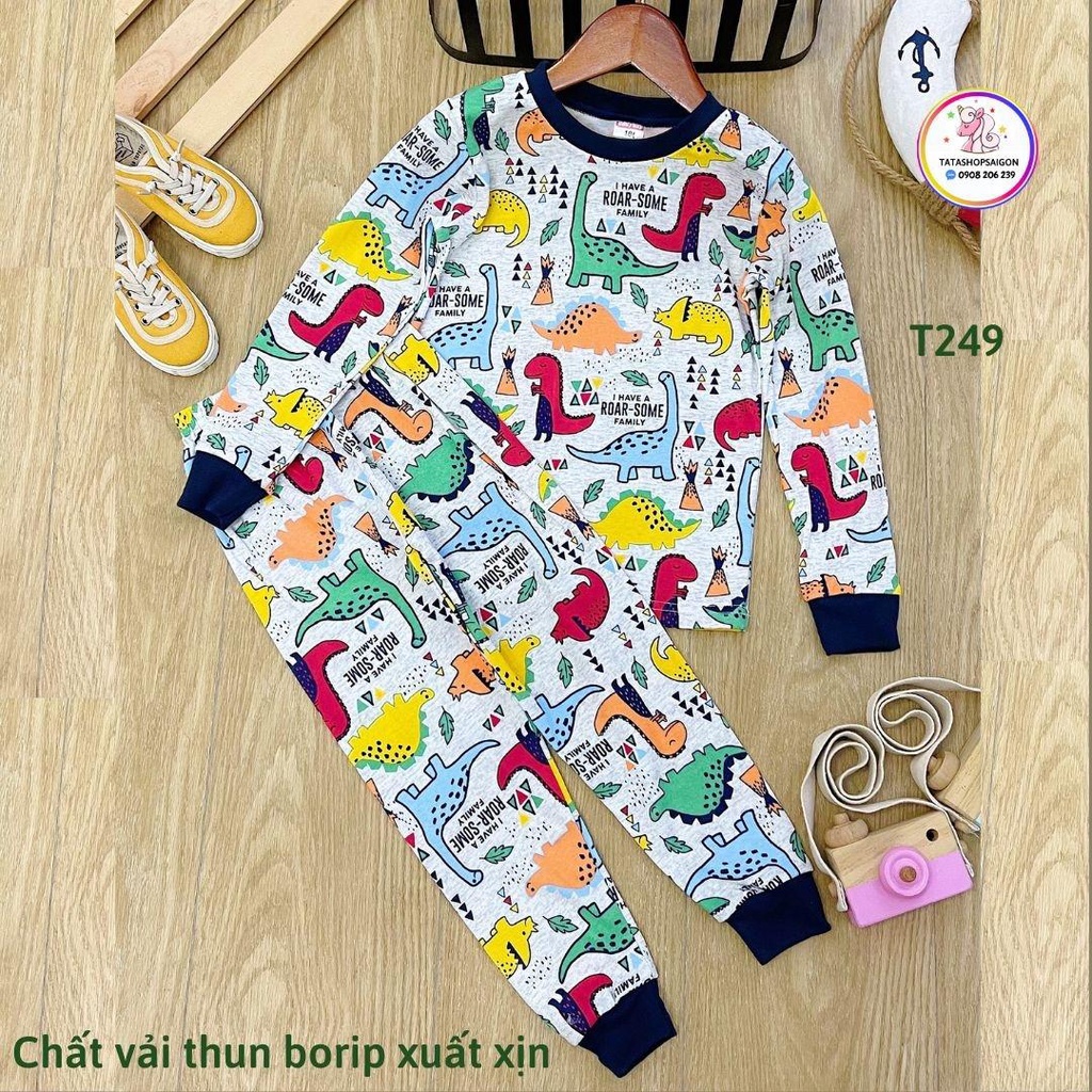18 đến 26kg Đồ bộ bé trai mặc ngủ dài tay hình thú hình xe thun borip xuất khẩu mềm mại T249