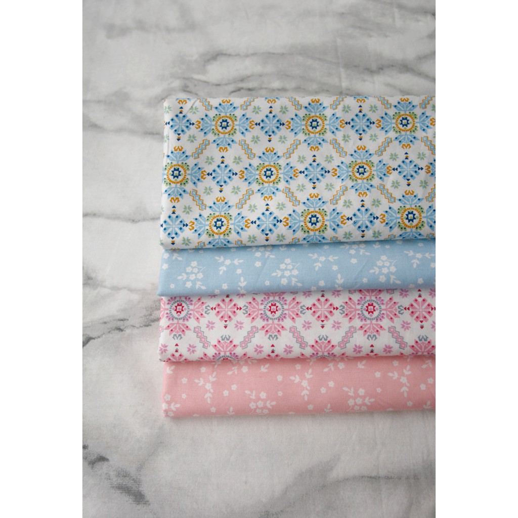 Vải cotton Màu Hồng Xanh Lam Họa Tiết Bắc Âu Dùng May Vá Thủ Công diy