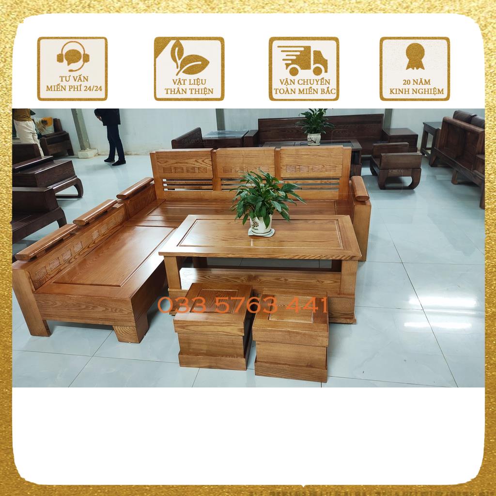 Ghế sofa gỗ sồi nga 100% góc L kích thước 2mx1m8 ảnh thật tại xưởng kèm video - rẻ nhất shopee
