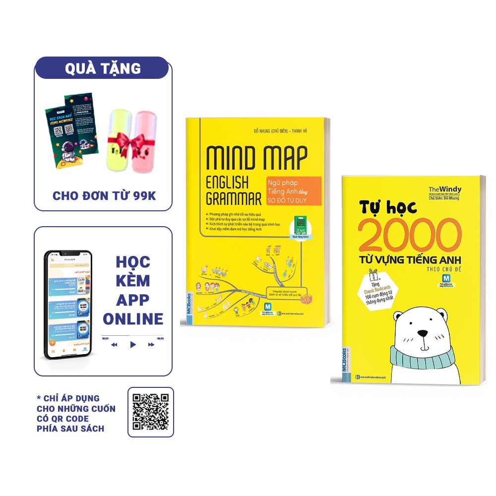 Sách - Combo Mindmap English Grammar - Ngữ Pháp Tiếng Anh Bằng Sơ Đồ Tư Duy + Tự Học 2000 Từ Vựng Tiếng Anh Theo Chủ đề