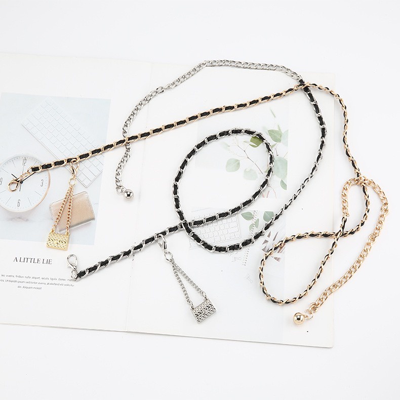 Thắt lưng sợi xích mix da chi tiết minibag 2 màu cực sang chảnh