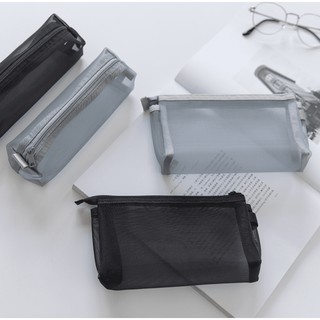 Hộp Bút Lưới Trơn Đen Xám - Túi Bút Chất Liệu Lưới đựng Dụng cụ Bút Viết