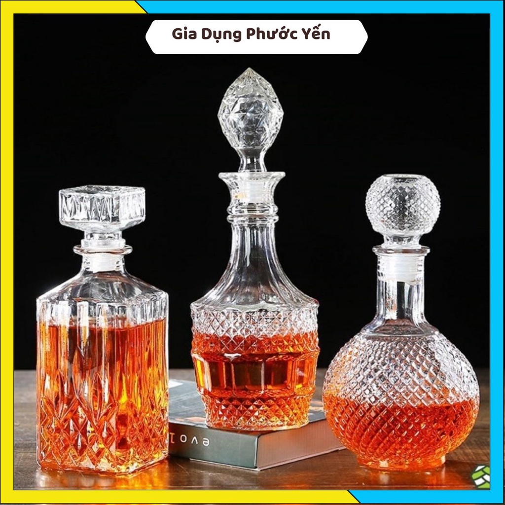 Chai lọ bình thuỷ tinh hoa văn trong suốt đựng rượu phong cách Bắc Âu sang trọng