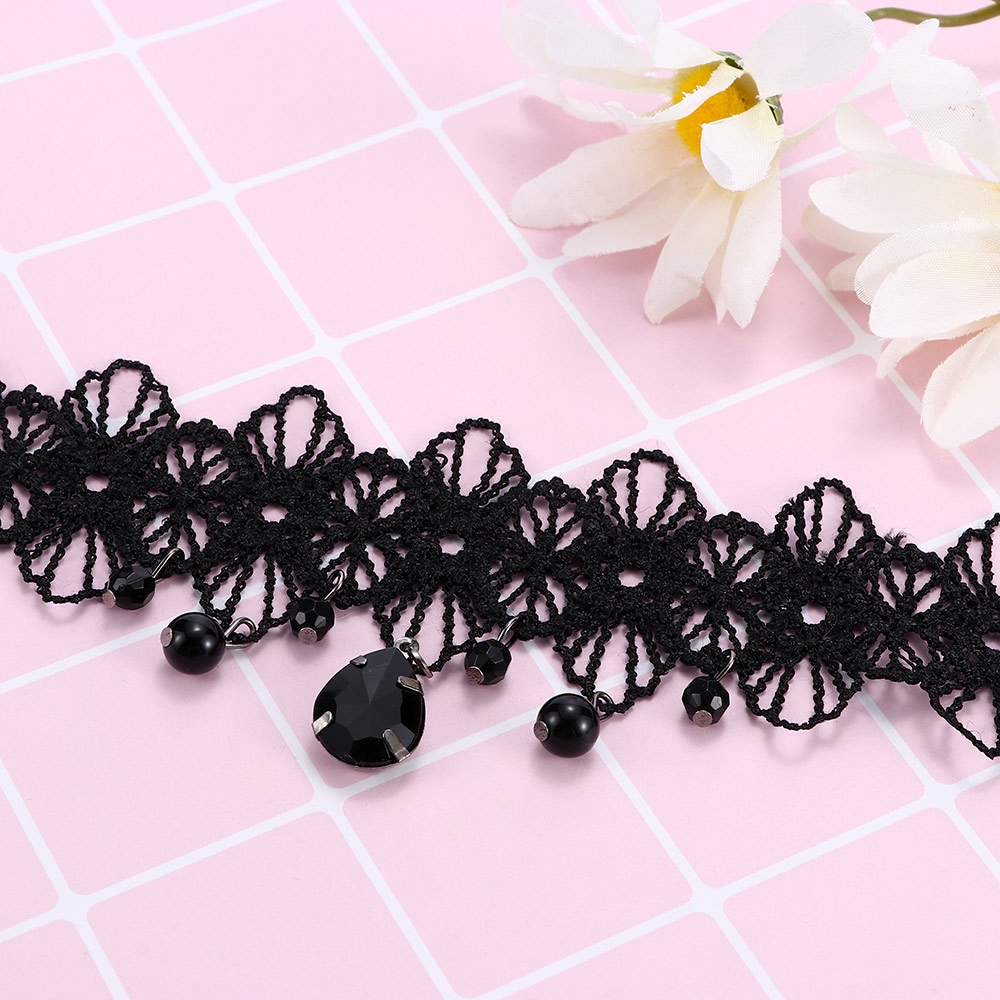 Vòng cổ Choker đen hoa ren thời trang Gothic cho nữ