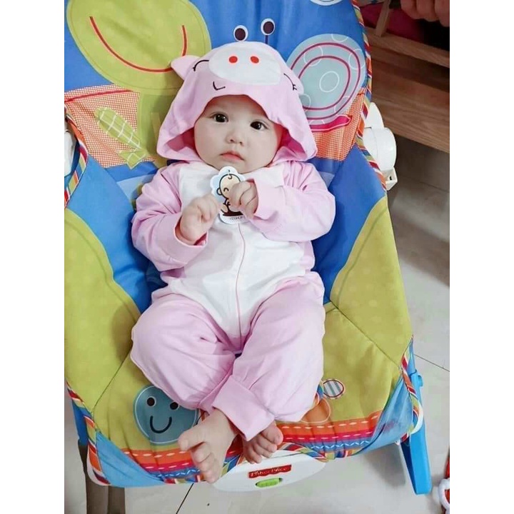 Áo dài liền thân dài tay hình con vật có mũ ngộ nghĩnh cho bé 5-15kg, vải cotton mềm, co giãn -BD68