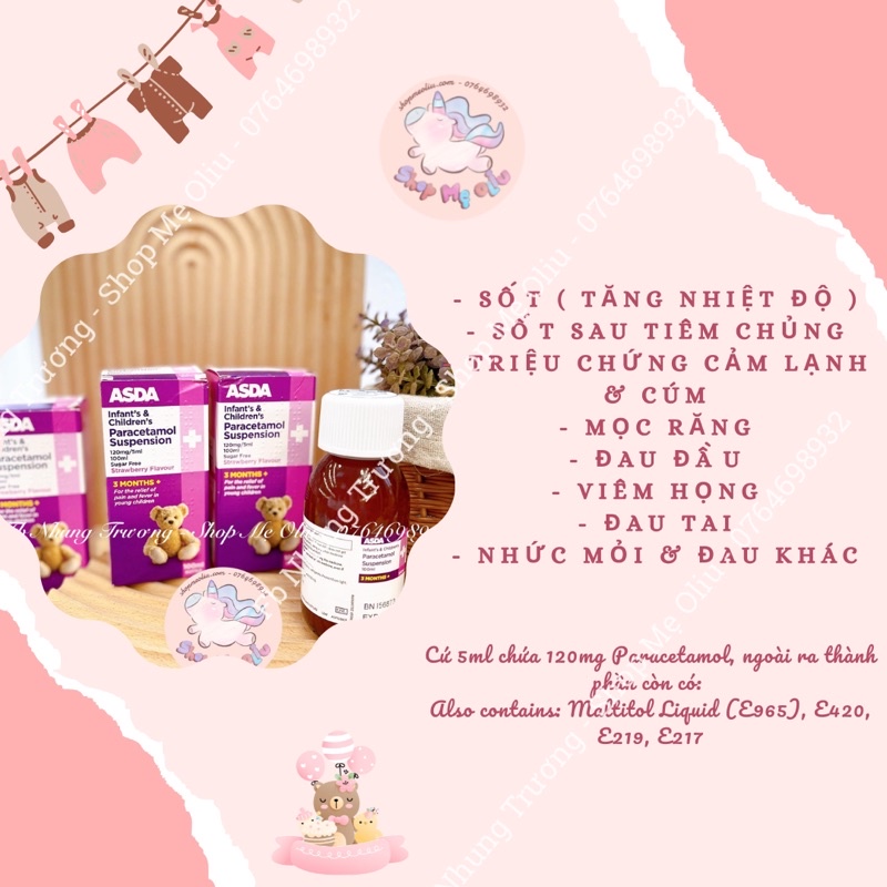 Siro hạ_sốt Asda Anh quốc 100ml vị dâu cho bé từ 3 tháng