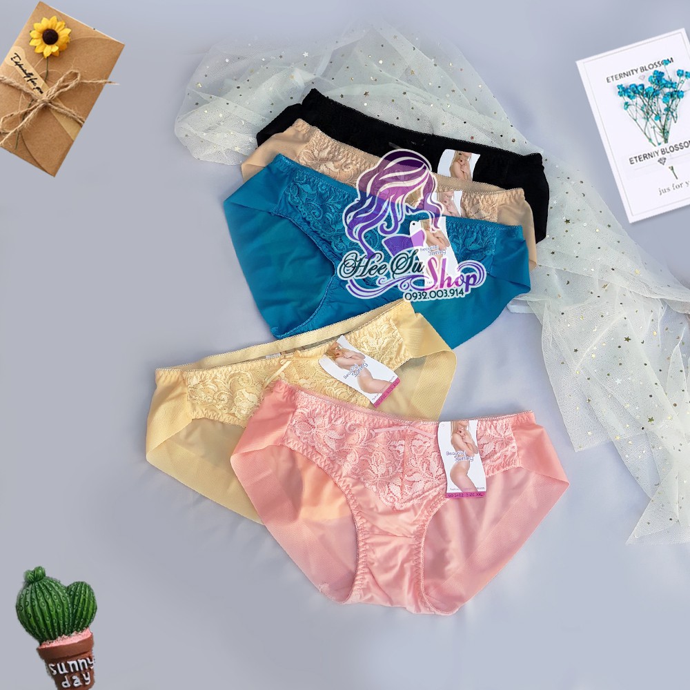 Combo 5 Quần lót thun lạnh phối ren nữ viền ép Beautiful Spring không đường viền mã 5402 bigsize  XXL