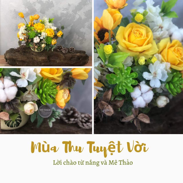 Lọ Hoa Hồng Vàng Mix  Phong Cách Vintage Chất Liệu  Lụa Cao Cấp Trang Trí Phòng Khách Của Mê Thảo Flower