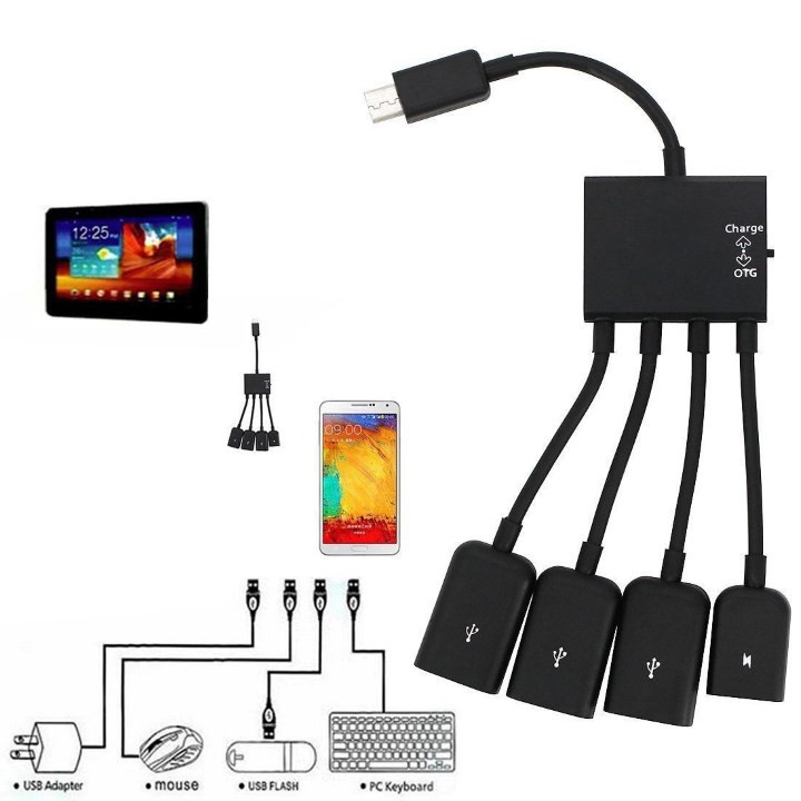 Cáp Otg 4 Đầu Cho Android - Micro Usb Otg 4 In 1 - Nối Điện Thoại Với Bàn Phím Và Chuột - Dùng Cho Điện Thoại Hỗ Trợ Otg