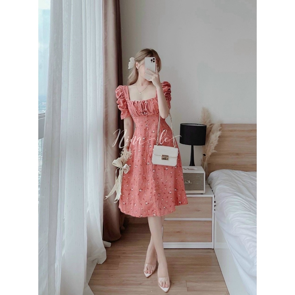 Đầm lụa hoa xếp ly ngực có mút