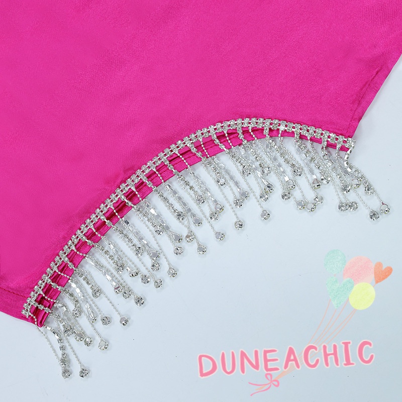 Đầm Dự Tiệc Hai Dây Hở Lưng Phối Tua Rua Gợi Cảm Dành Cho Nữ