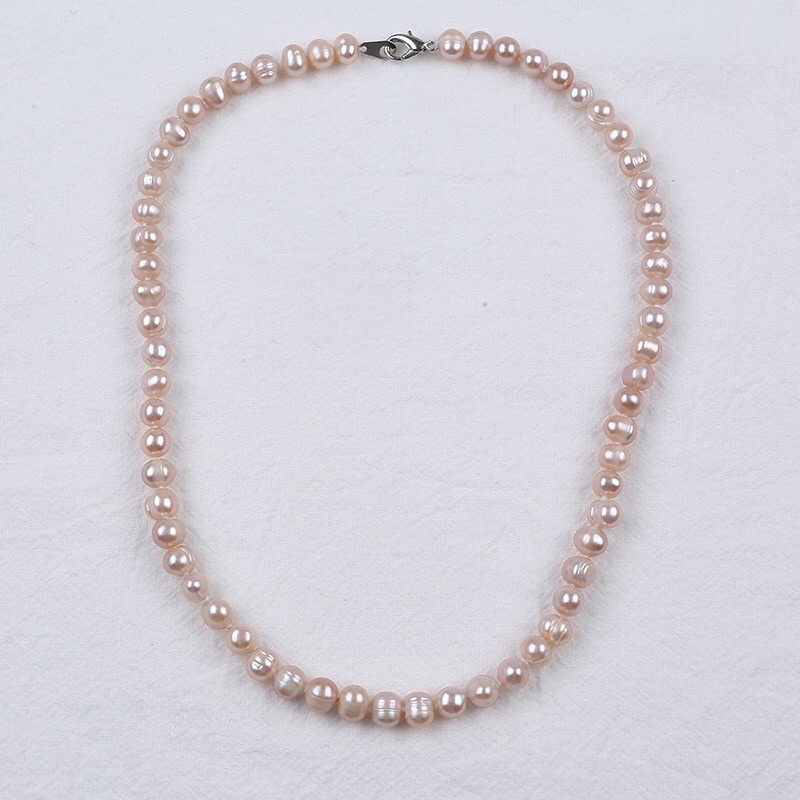 Chuỗi Đeo Cổ Ngọc Trai Hạt Trai Dây Chuyền Hạt Trai Nước Ngọt 6ly Màu Hồng Phấn NTTT24 - Ngọc Trai Trường Thịnh