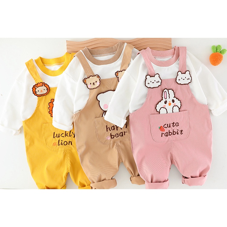 body dài tay kiểu yếm họa tiết động vật dễ thương cho bé