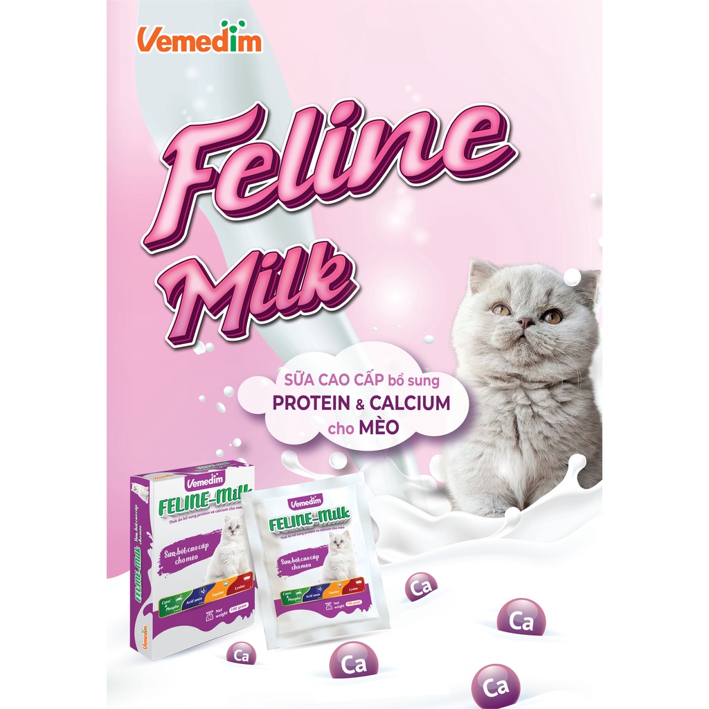 Vemedim Feline Milk - Sữa Bột Cao Cấp Dành Cho Mèo hộp giấy 100g Vemedim chính hãng
