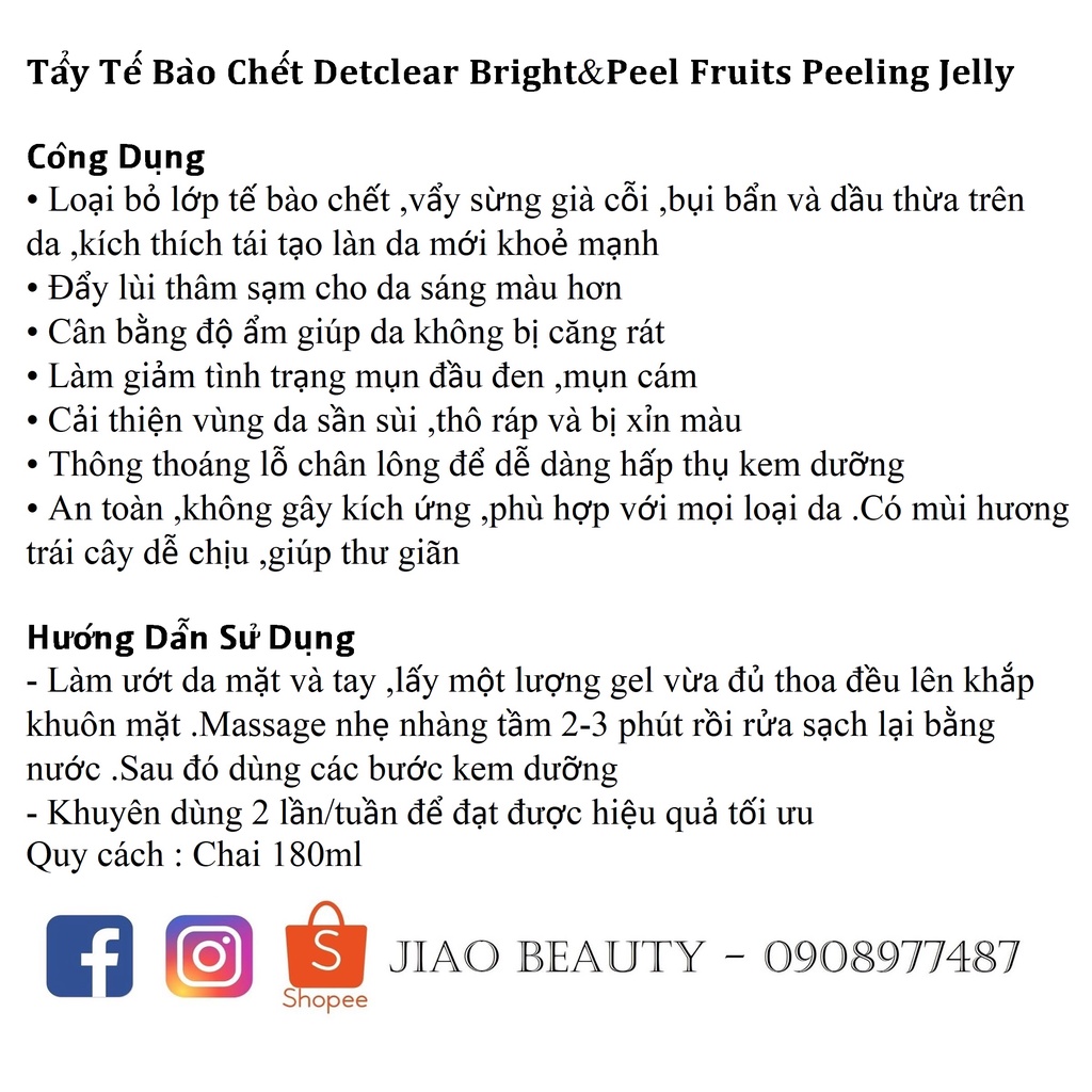 Tẩy Tế Bào Chết Detclear Bright & Peel Fruits Peeling Jelly <Chai 180ml>