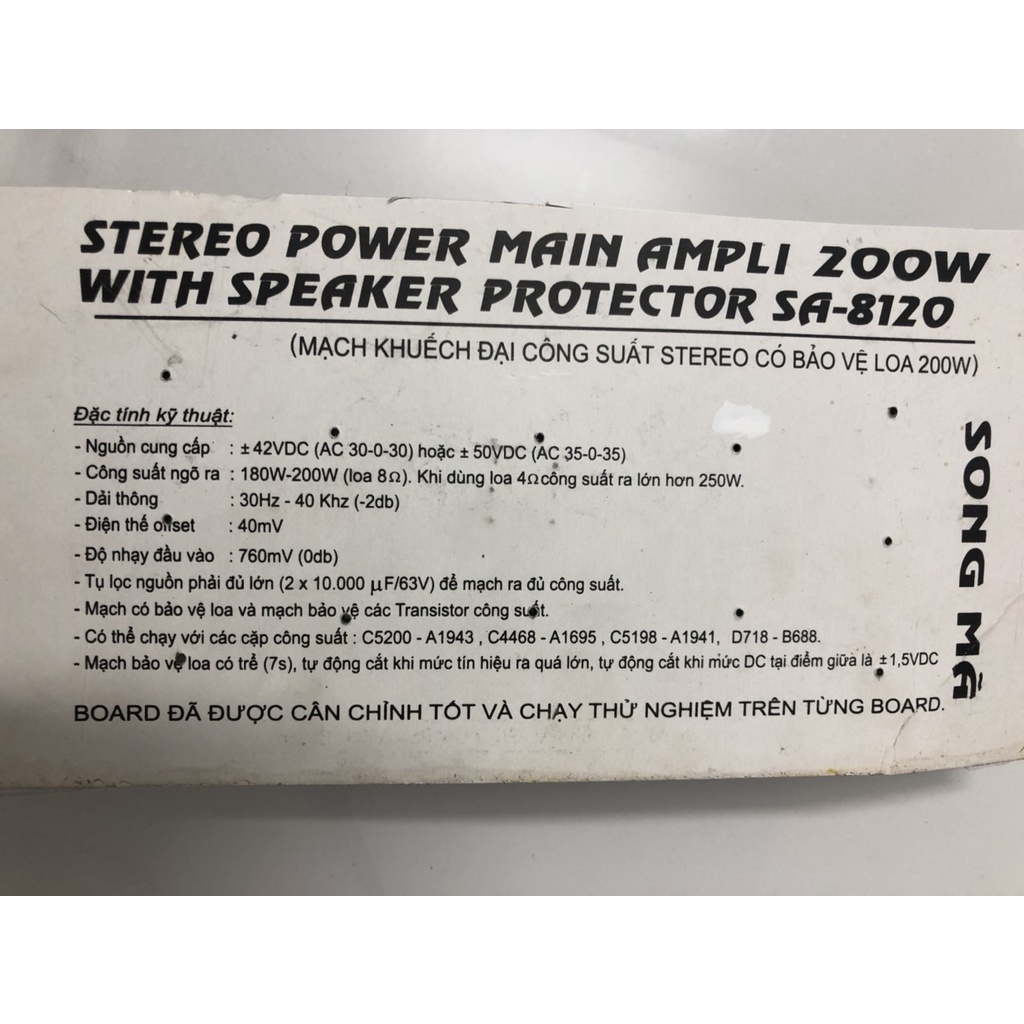 BO MẠCH KHUẾCH ĐẠI LOA STEREO MAIN AMPLI 4 SÒ 200W-SA8120- SONG MÃ