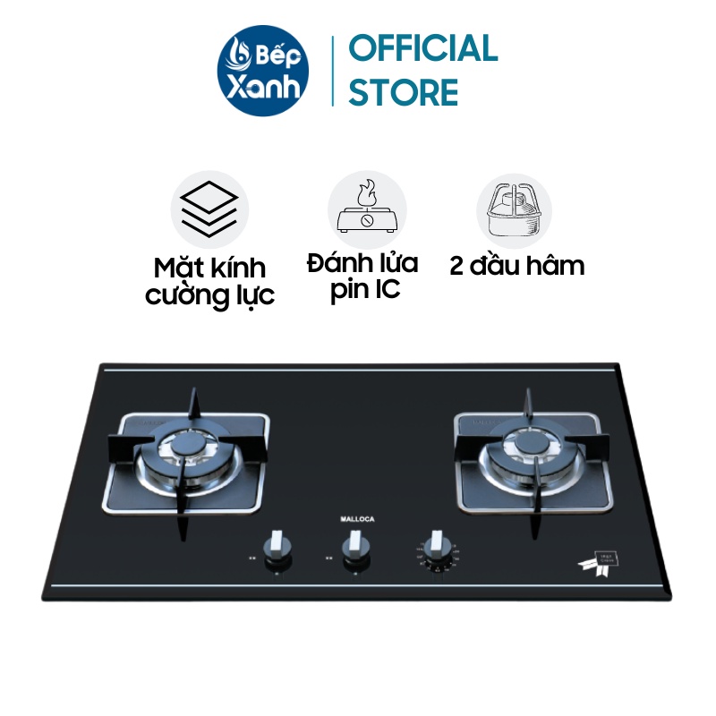 [TRẢ GÓP 0%] Bếp gas âm 2 gas Malloca AS 9602B - Mâm đốt Sabaf, Đánh lửa bằng pin 1.5V