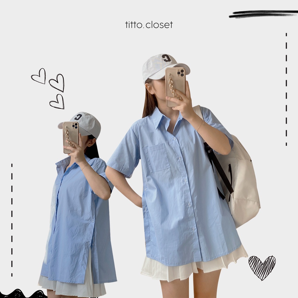 Áo Sơ Mi Ngắn Tay Xẻ Tà - Ảnh Thật - Titto Closet