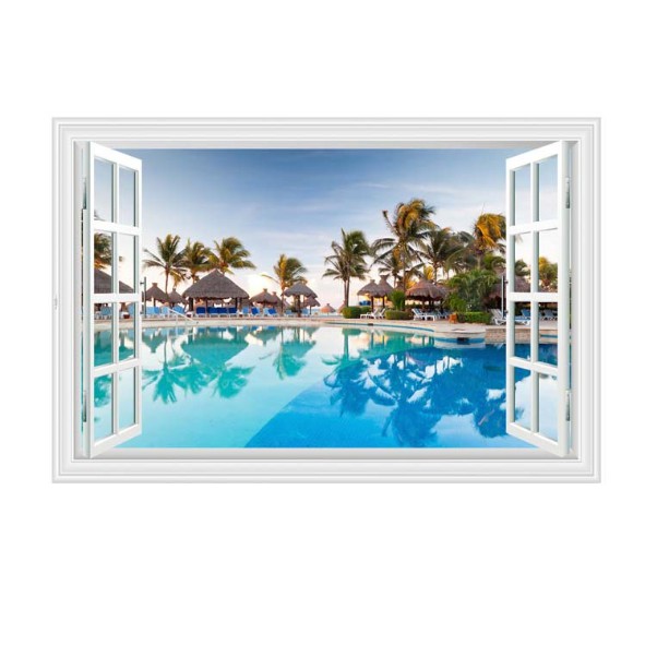 Decal trang trí cửa sổ 3D cảnh biển size 60x90cm