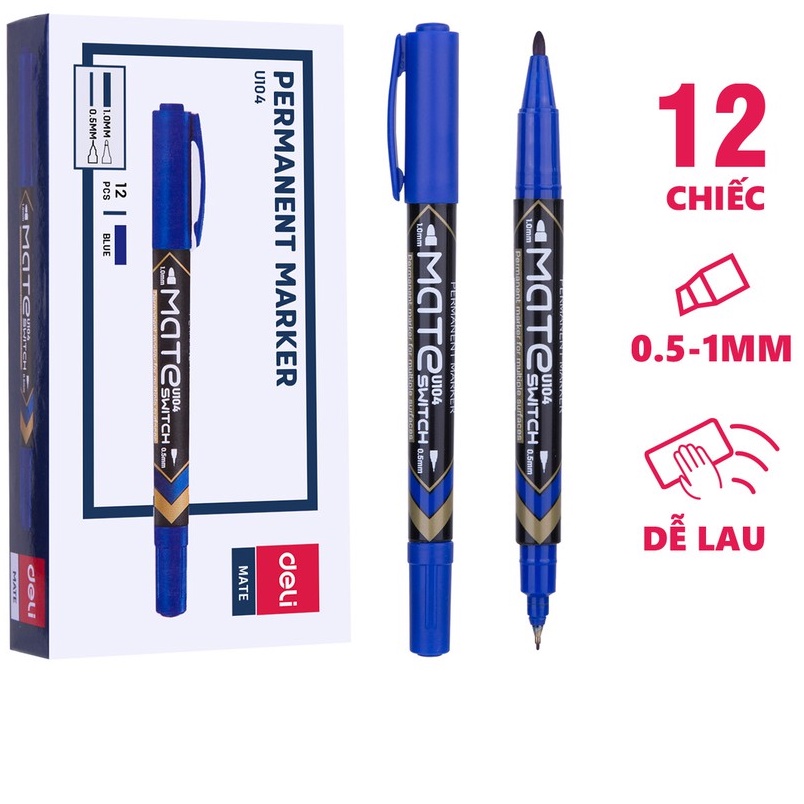 Bút lông dầu Deli - không xóa được - Mực xanh