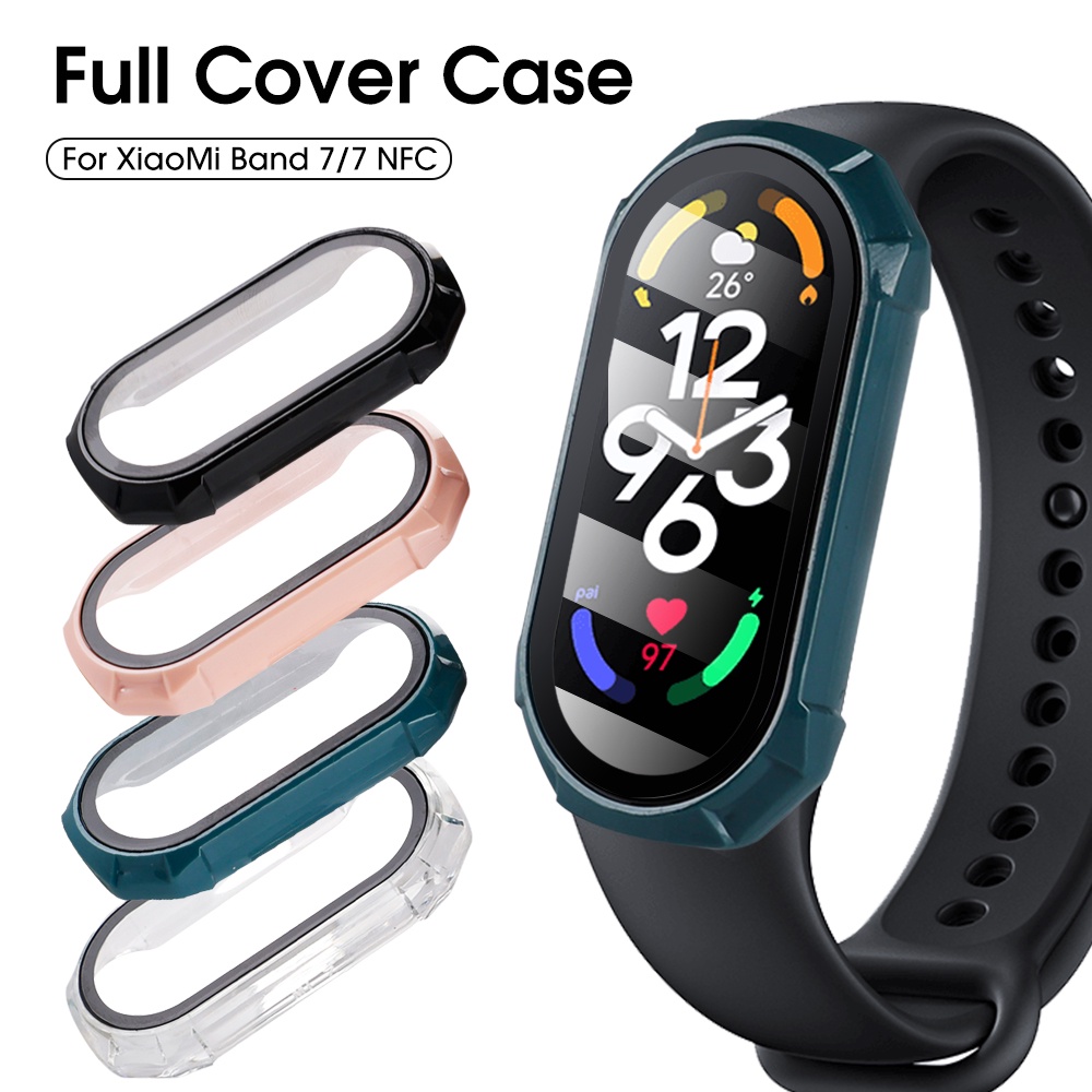 Ốp Bảo Vệ Màn Hình Bằng PC + Kính Cường Lực Trong Suốt Chống Bám Vân Tay Cho Xiaomi Mi Band 7 / 7NFC