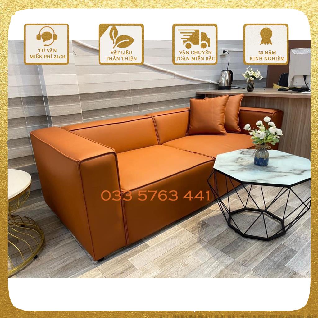 Bộ ghế phòng khách cao cấp khung gỗ tự nhiên bọc đệm nỉ da tùy chọn kích thước 2m8x1m5
