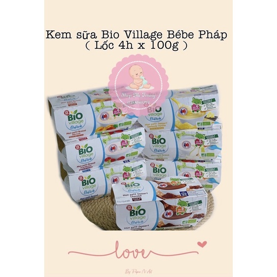 Váng sữa/sữa chua Bio Village Bébe Pháp lốc 4 hộp 100gram (DATE 2022)