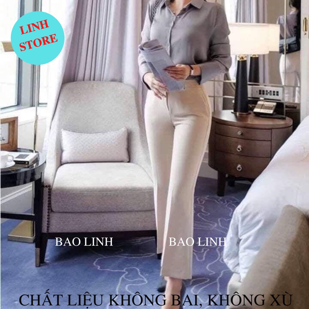 Quần Vải ống loe Linh Store Lưng Cao Công Sở Phối 1 Cúc Chất Liệu Tuyết Mưa  Cao Cấp Đứng Form Dễ Phối Đồ