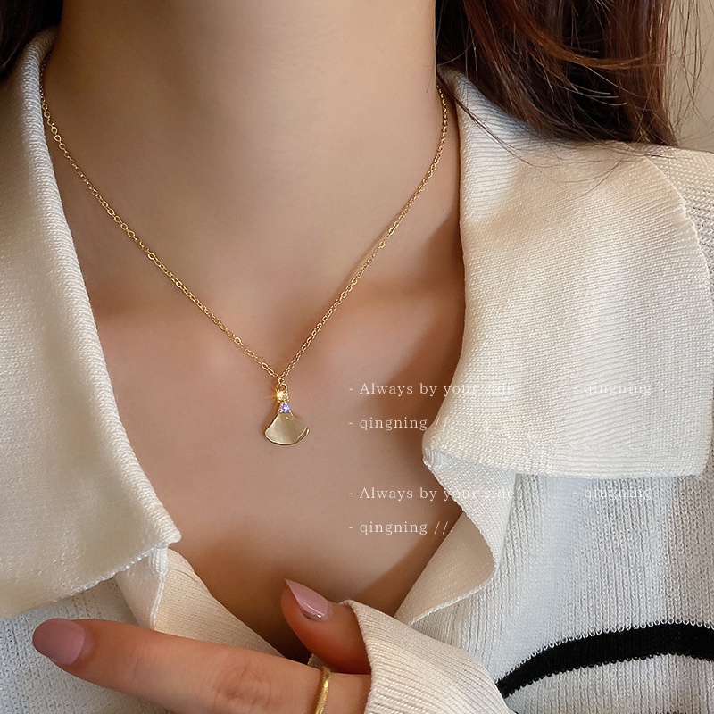 Dây Chuyền Mặt Hình Quạt Đính Kim Cương Phong Cách Hàn Quốc Đơn Giản Độc Đáo