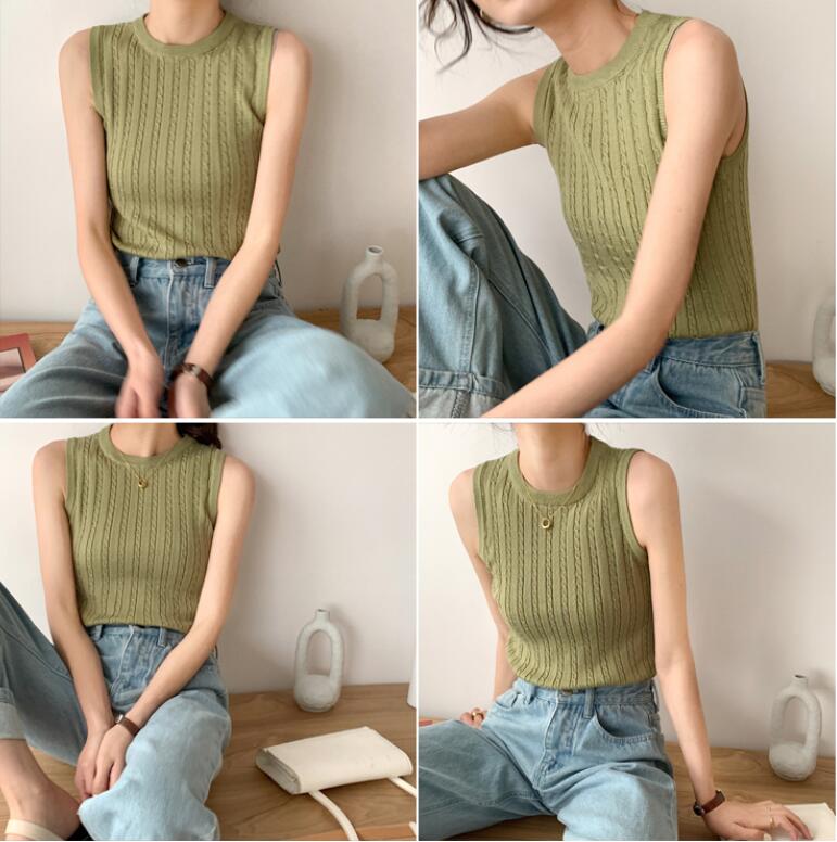 Áo ba lỗ SUXI dệt kim màu trơn thiết kế quyến rũ độc đáo cho nữ