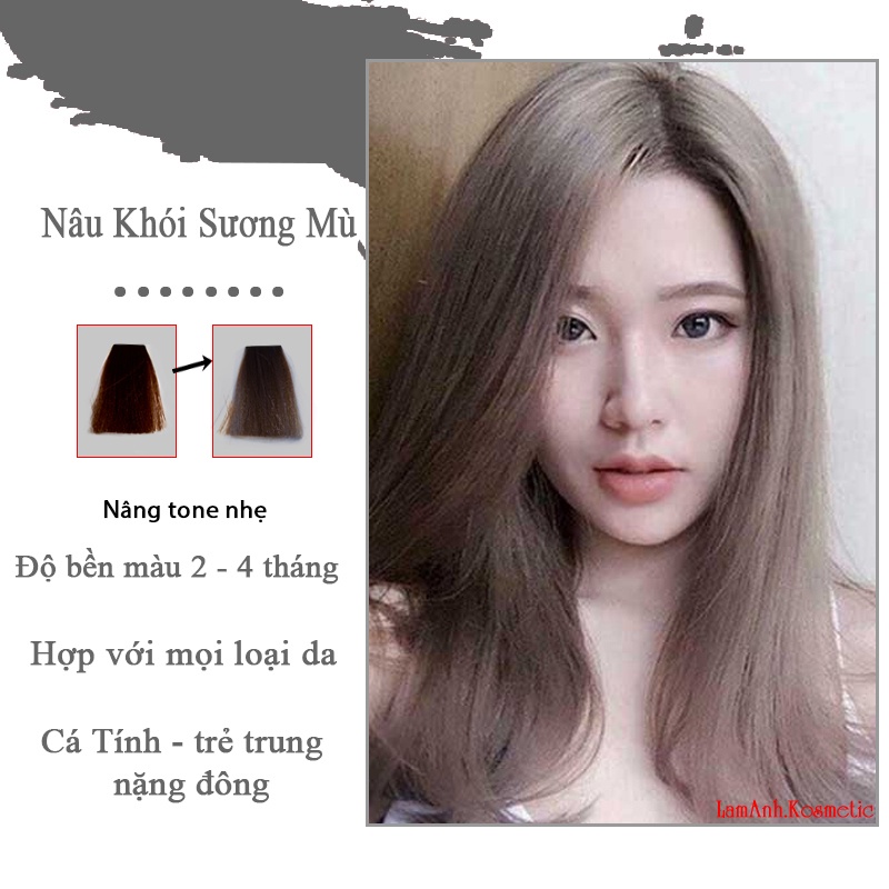 Thuốc nhuộm tóc NÂU KHÓI XƯƠNG MÙ màu nhuộm lên chuẩn tone kem nhuộm a n toàn không sót da đầu hàng chính hãng