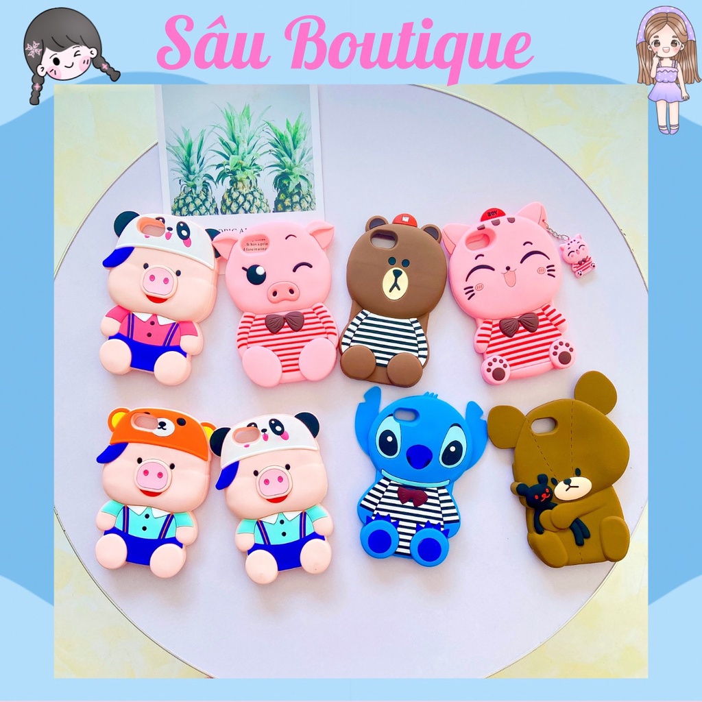 Ốp lưng iphone thú silicon ip6/ 6s/ 7/ 8 hình heo cute gấuu nâu mèo kitty heo xinh