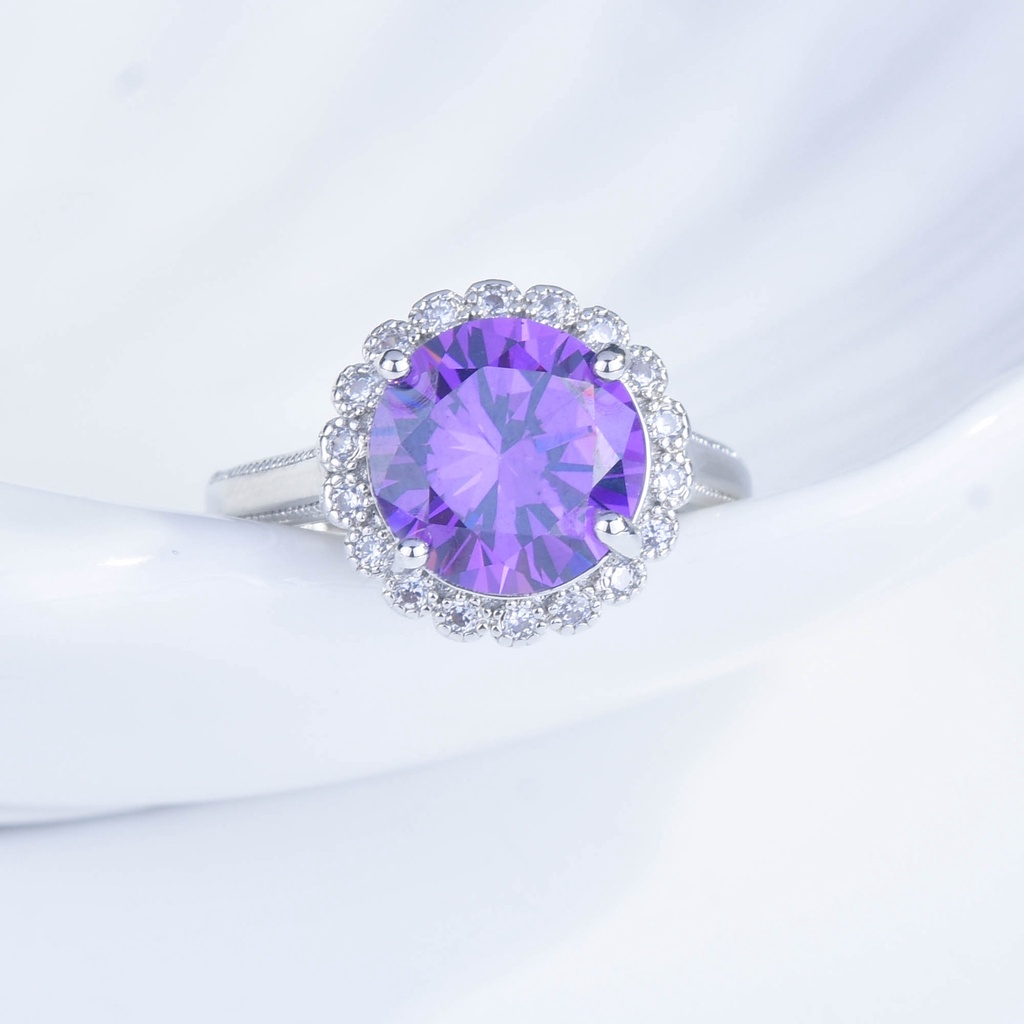 Nhẫn Mạ Bạc 925 Đính Đá Tím 5 Karat Moissanite Cỡ Lớn Thời Trang Cho Nữ